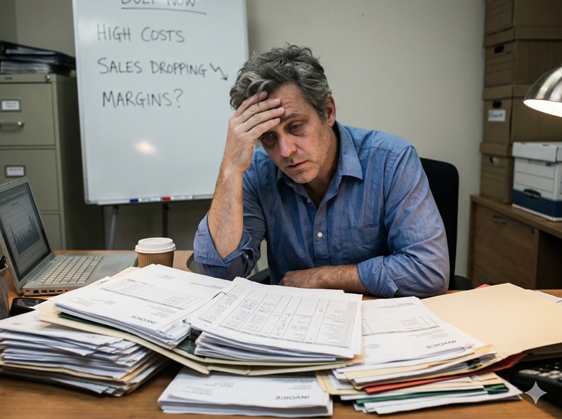 Businessman overwhelmed with paperwork and business management