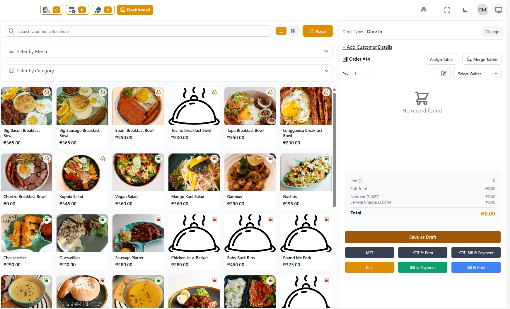 Restaurant management system interface displaying orders, inventory, and reservations